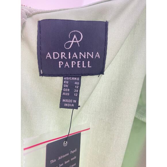 NWT ADRIANNA PAPELL DRESS 8 SEQUIN BEADED BODICE CHIFFON GREEN SLEEVELESS GOWN - Picture 4 of 16